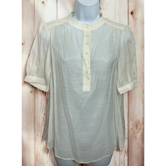 Banana Republic Ivory 1/2 Button Front Blouse Sz Small Short Sleeves Semi Sheer - Picture 1 of 7